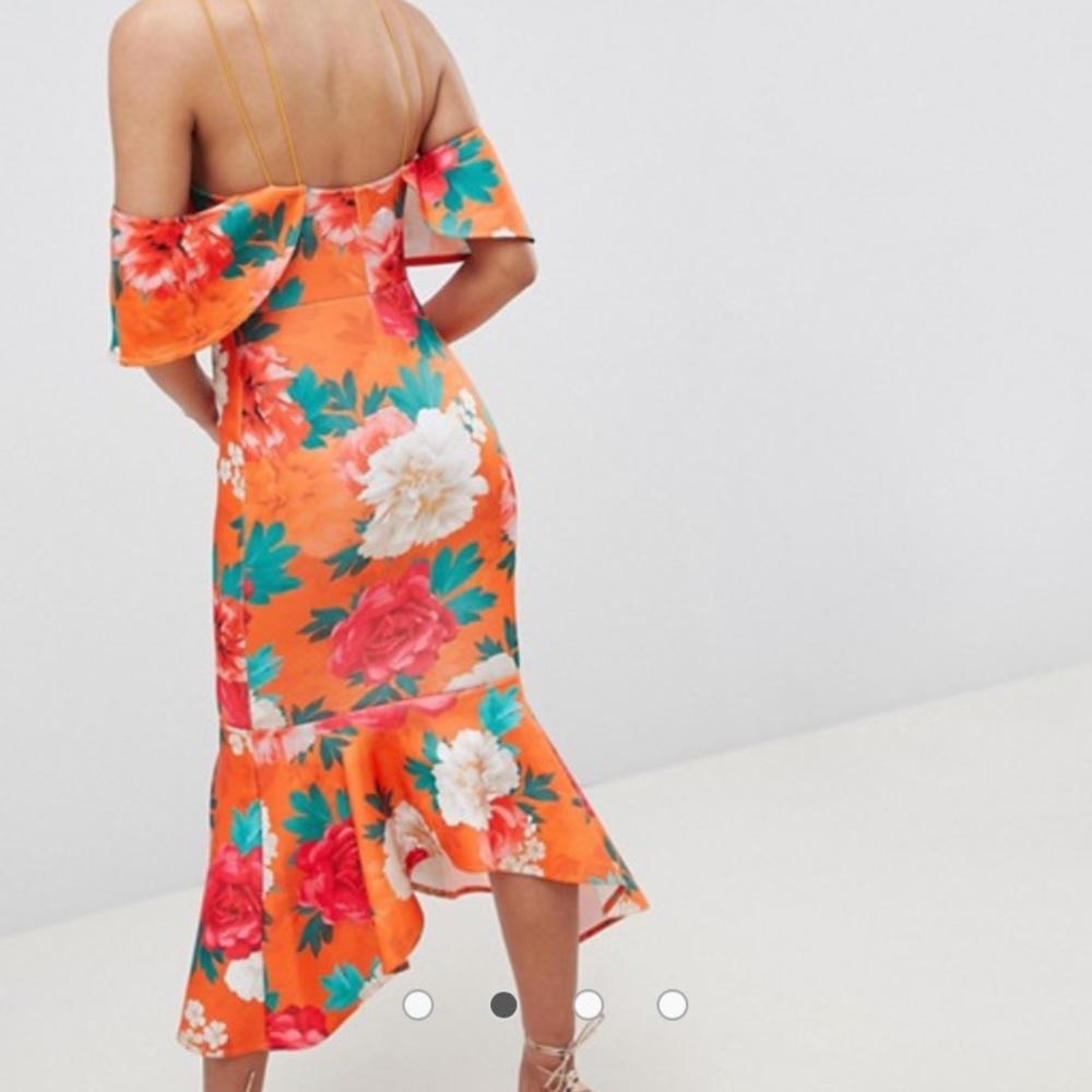 ASOS Floral Ruffle Cold shoulder peplum midi Dress